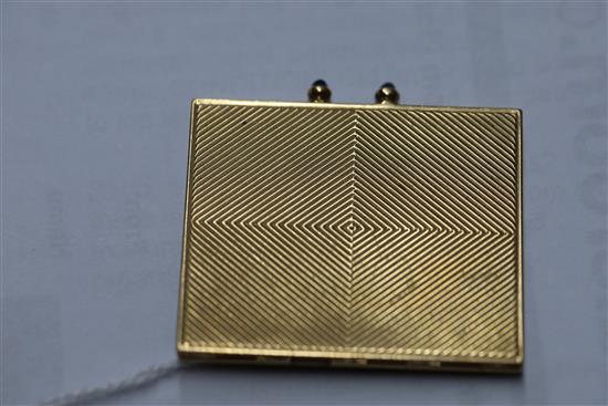 A 1930s Art Deco engine turned 9ct gold miniature travelling photograph frame, Jaques Cartier, London, 1938,